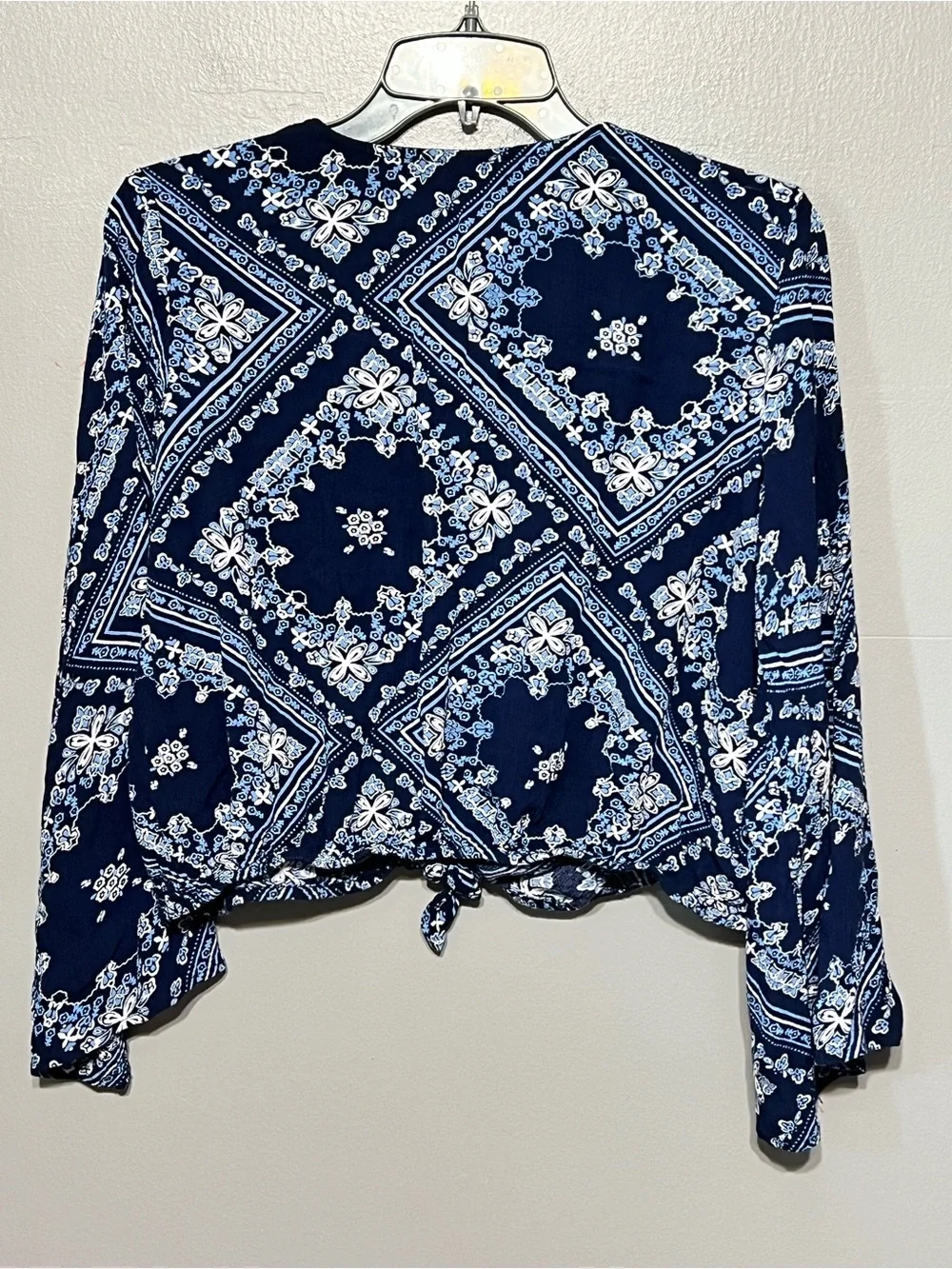 Justice Navy Blue Floral Crinkle Gauze Button Tie Front Top 18/20